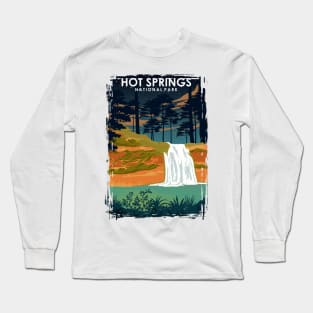 Hot Springs National Park Vintage Minimal Retro Travel Poster at Night Long Sleeve T-Shirt